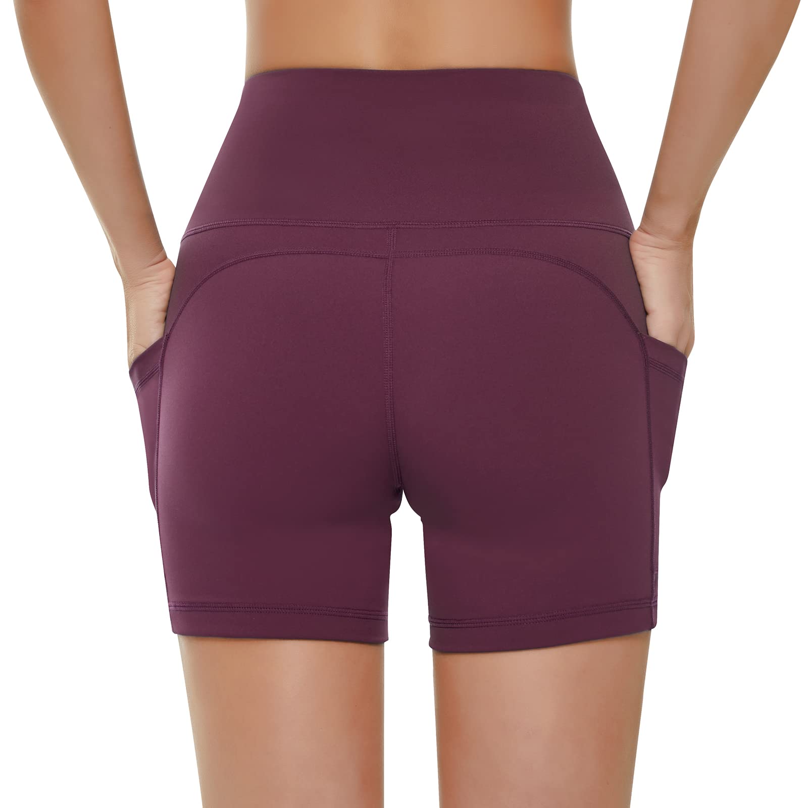 KKB Women's 8''/5'' High Waist Active Wear Shorts Yoga Leggings, Tummy Control Workout Shorts Side Pockets Running Pants (Medium, 5"-Purple)