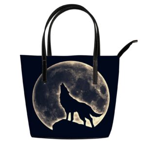 Tote Bag for Women Howling Wolf Moon Leather Handbags Women's Crossbody Handbags for Women Coach Handbags Tote Bag with Zipper.