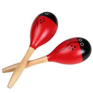 maracas, wooden shaker musical percussion instrument for adult kids babies toddlers, red