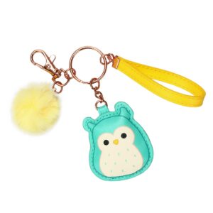 squishmallows winston the owl & puff pom keychain with wristlet strap