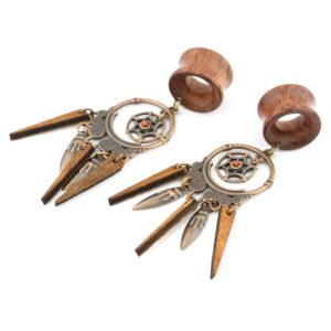 Balala 5/8 inch 16mm Bohemian Wood Dangle Ear Gauges Piercing Flesh Tunnels Plugs Statement Earrings