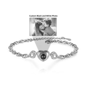 Nameinhea Bracelet with Picture inside Custom Personalized Photo Projection Bracelet,Picture Memorial for Women Girlfriend Mom (Heart)