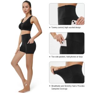 KKB Women's 8''/5'' High Waist Active Wear Shorts Yoga Leggings, Tummy Control Workout Shorts Side Pockets Running Pants (X-Large, 5"-Black)