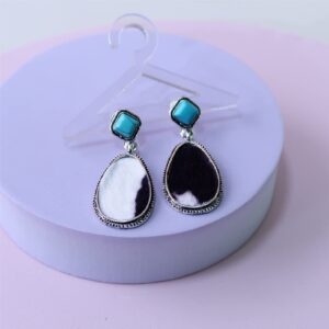 Cow Print Earring Faux Leather Teardrop Earring Turquoise Dangle Earrings Fashion presents for Women Western Cow Cowboy Boho Jewelry-Teardrop