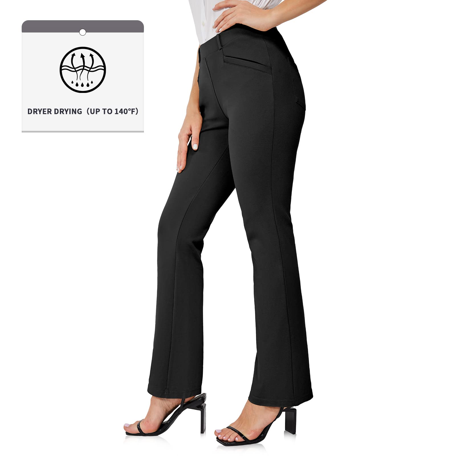 Women's Yoga Dress Pants Bootcut Stretchy Work Slacks Office Business Casual Golf Pant with 4 Pockets,31" Inseam Black S