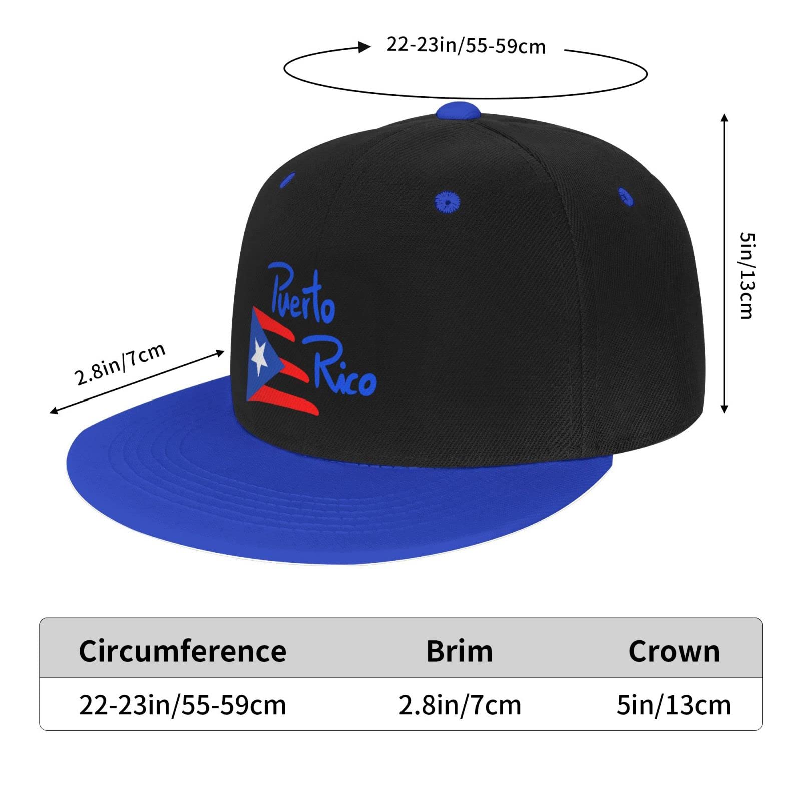 Adjustable Snapback Hat for Men Women, Puerto Rico Unisex Hip Hop Baseball Cap Trucker Dad Hats Blue