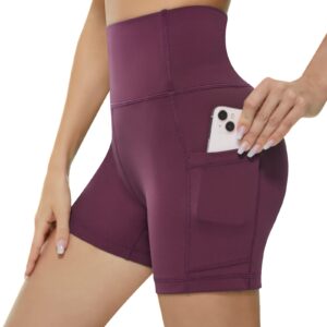 kkb women's 8''/5'' high waist active wear shorts yoga leggings, tummy control workout shorts side pockets running pants (medium, 5"-purple)