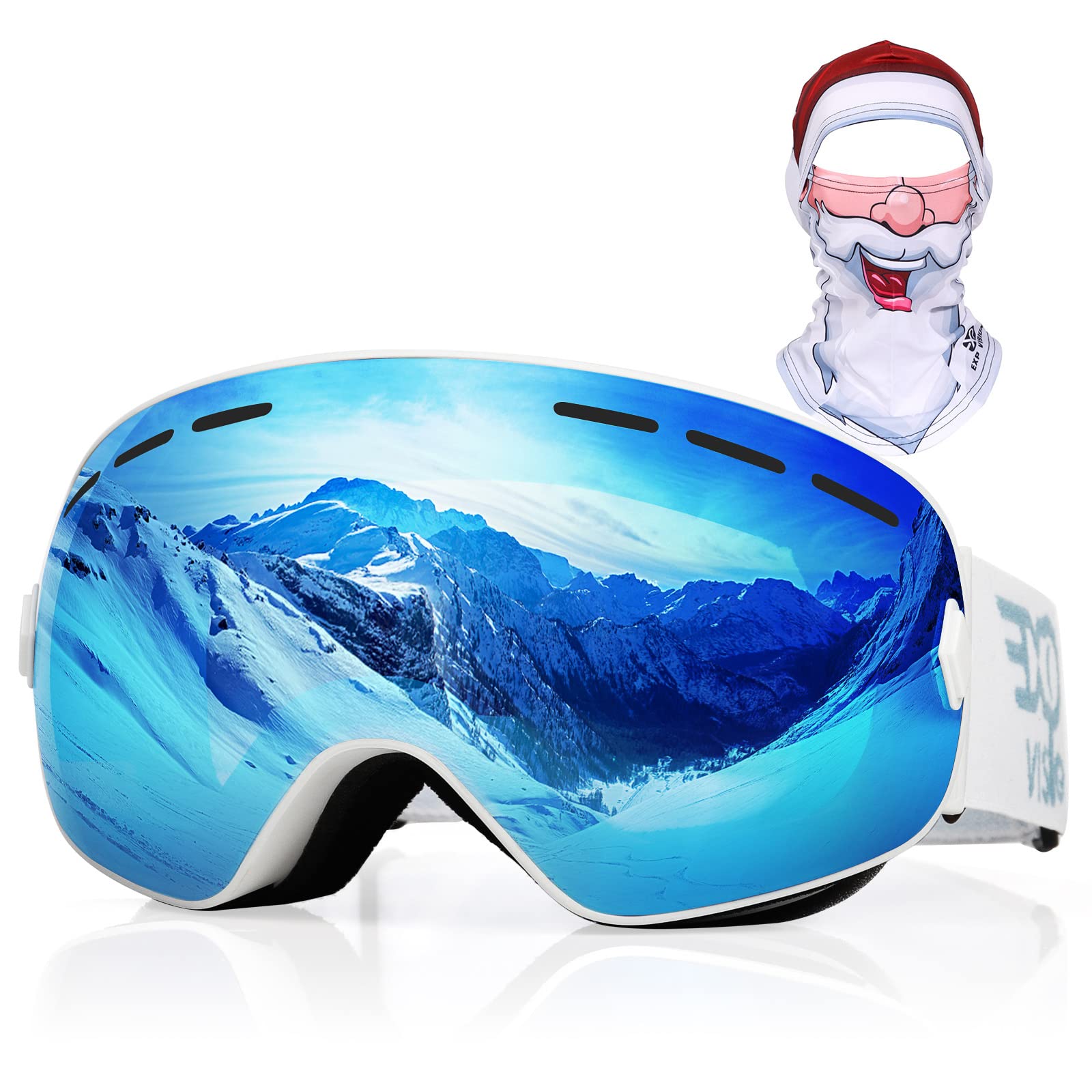 EXP VISION Ski Snowboard Goggles with Balaclava Ski Mask for Women Men and Younth, OTG Snow Goggle Anti Fog Winter Face Mask