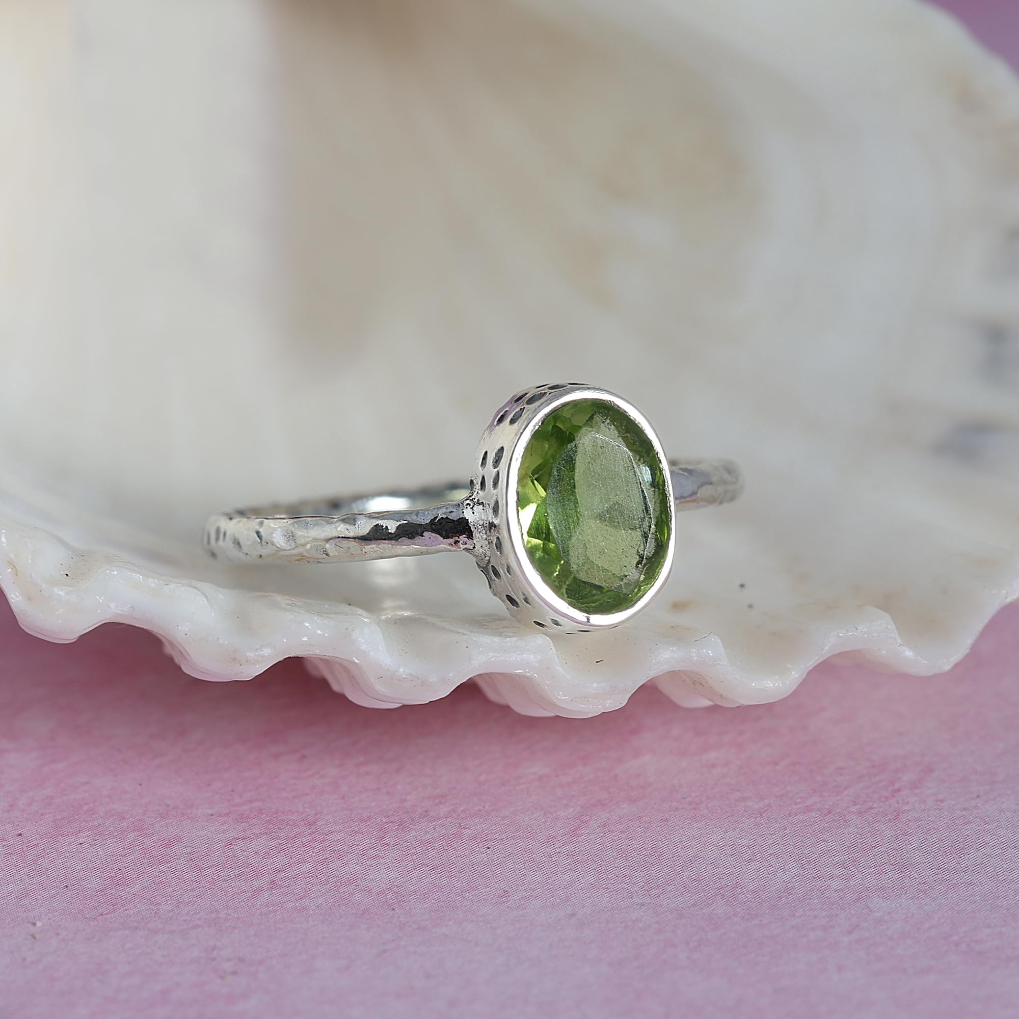 Silver Eternity 6X8 MM Oval Peridot Ring Gemstone Jewelry (7)