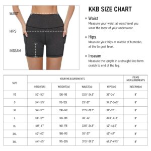 KKB Women's 8''/5'' High Waist Active Wear Shorts Yoga Leggings, Tummy Control Workout Shorts Side Pockets Running Pants (Large, 8"-Charcoal)