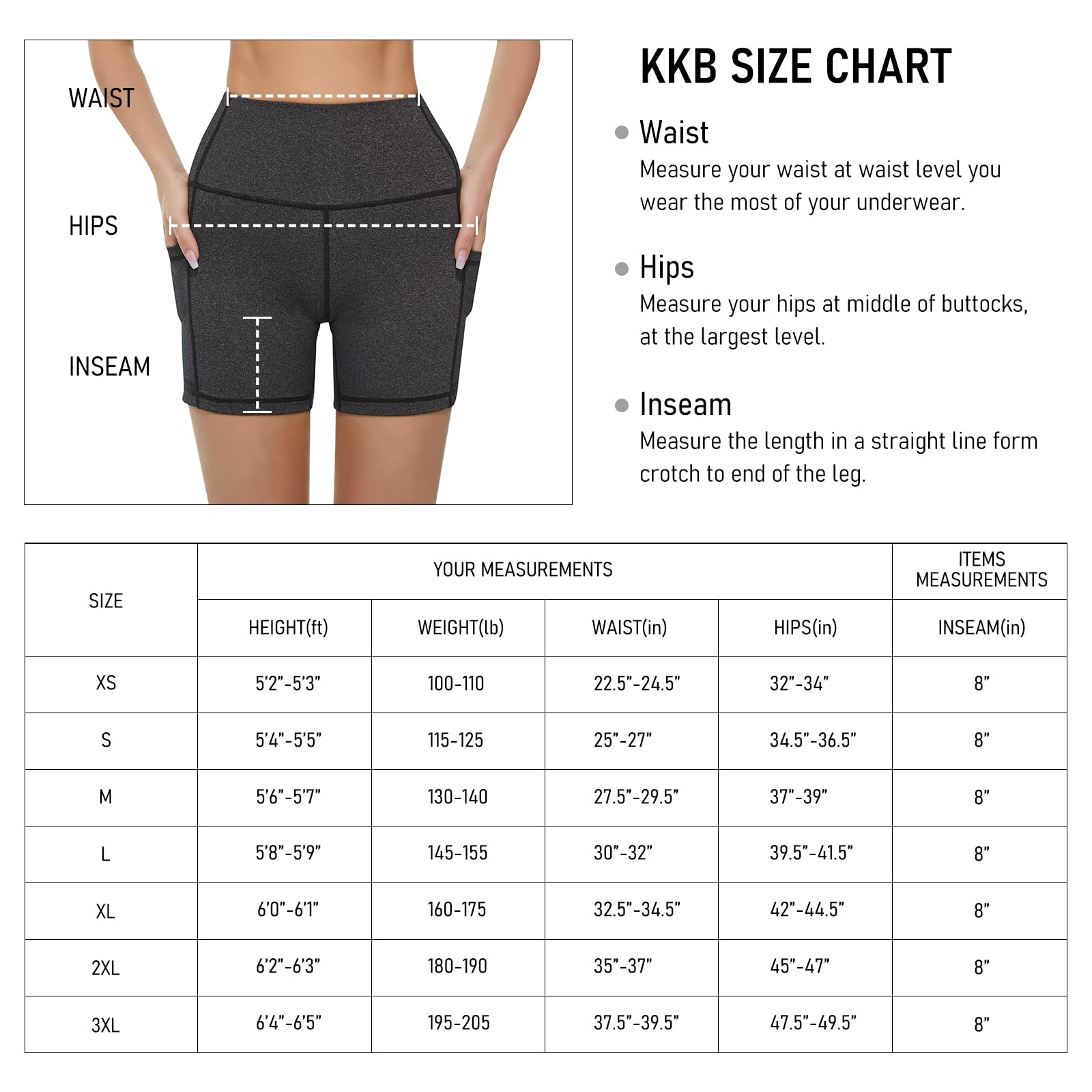 KKB Women's 8''/5'' High Waist Active Wear Shorts Yoga Leggings, Tummy Control Workout Shorts Side Pockets Running Pants (Large, 8"-Charcoal)