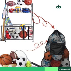 VVWAYSE Ball Storage Mesh Soccer Ball Bag Holder Heavy Duty Drawstring Bags Team Work for Basketball, Volleyball, Baseball, Swimming Gear With Shoulder Strap, Large Mesh Bags With Zipper