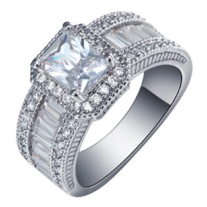 Unique Silver Ring, Cubic Zirconia Wedding Rings Elegant 4 Prong Rectangular Size 7 Jewelry for Women