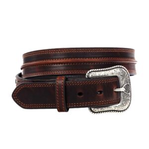 ariat men's distressed leather belt with raised center bump leather strip (aged bark, size 60)