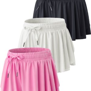 3 Pack Girls Flowy Shorts with Spandex Liner 2-in-1 Youth Butterfly Skirts for Fitness, Running, Sports (Set 2, Youth X-Small)