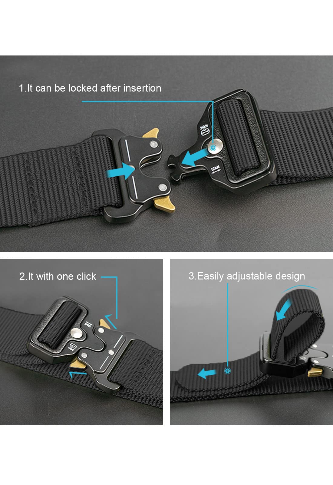 Ｋｉｒａ　Ｓｕｔｓｕ Mens Tactical Belt Work Belts For Men 1.5" Nylon Web Tactical Belt with Automatic Slide Buckle