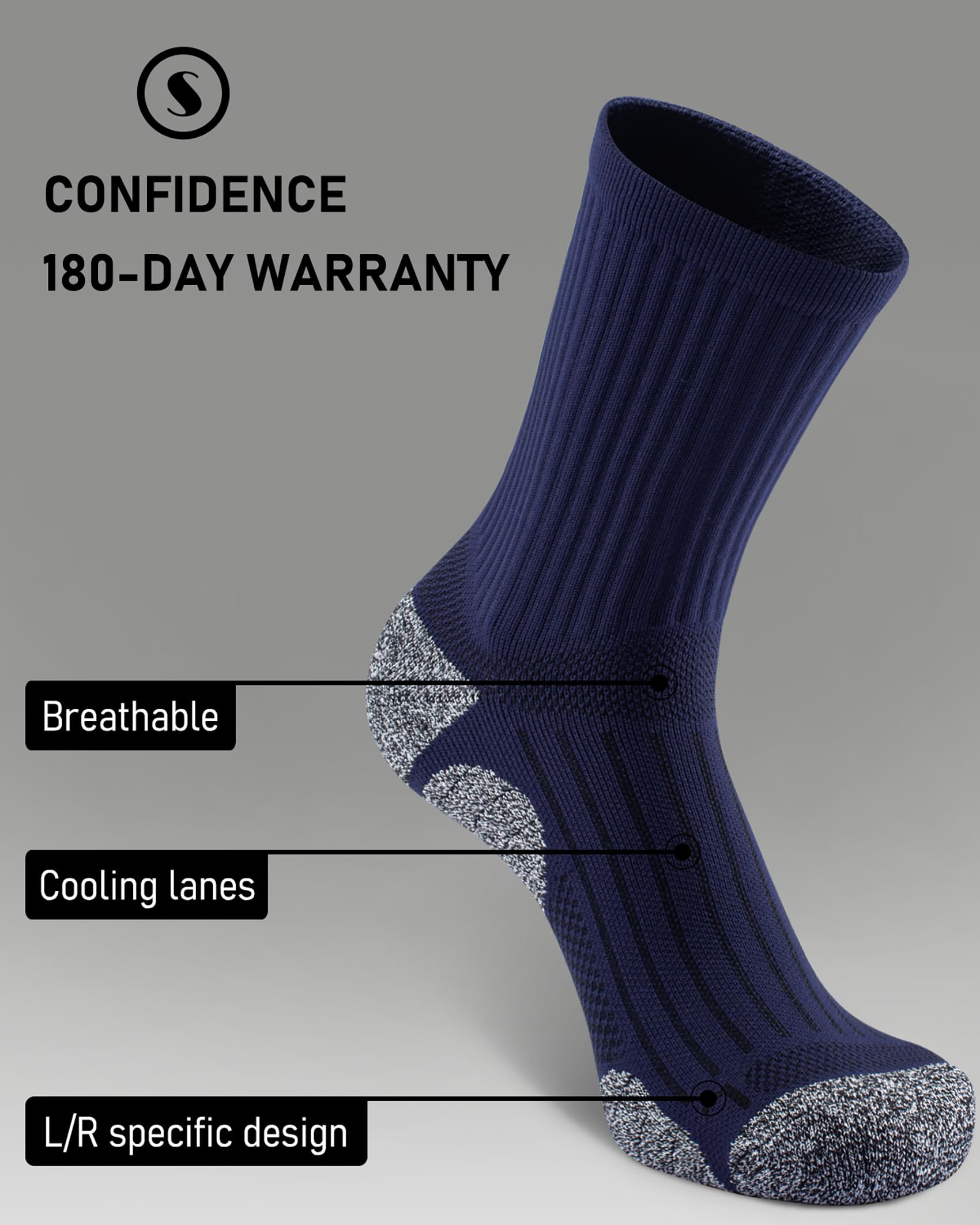 SITOISBE Cushioned Compression Unisex Mid-crew Socks 4-Pack, X-Large, Black Gray Navy Blue Greenlake