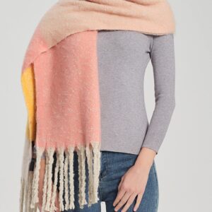 Wander Agio Winter Warm Scarf for Women Long Shawl Large Scarves Cold Weather Thick Blanket Scarfs Color Matching Yellow Pink 9