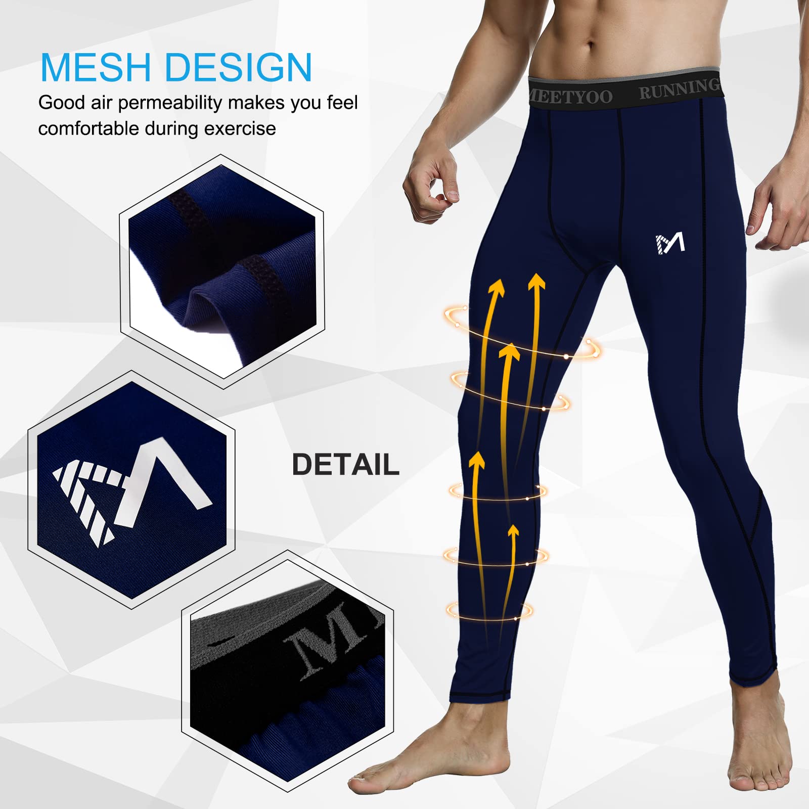 MEETYOO Men's Standard Compression Pants, Cool Dry Sports Workout Running Tights Leggings, Navy Blue, Large