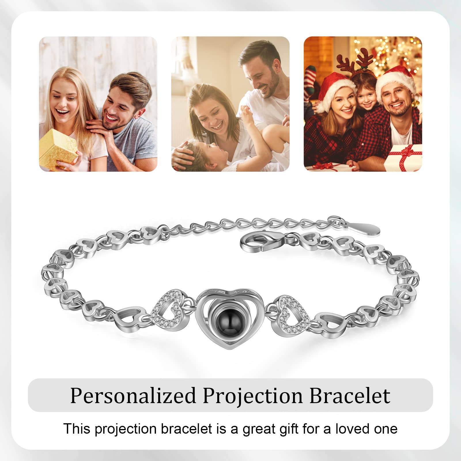 Nameinhea Bracelet with Picture inside Custom Personalized Photo Projection Bracelet,Picture Memorial for Women Girlfriend Mom (Heart)