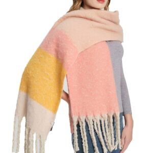 Wander Agio Winter Warm Scarf for Women Long Shawl Large Scarves Cold Weather Thick Blanket Scarfs Color Matching Yellow Pink 9