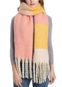 wander agio winter warm scarf for women long shawl large scarves cold weather thick blanket scarfs color matching yellow pink 9