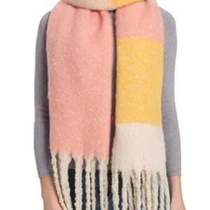 Wander Agio Winter Warm Scarf for Women Long Shawl Large Scarves Cold Weather Thick Blanket Scarfs Color Matching Yellow Pink 9