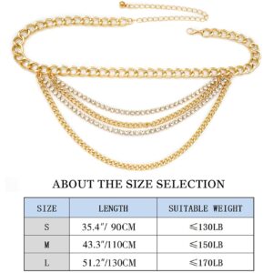 Suyi Multilayer Chain Belt Rhinestone Metal Chain Belts for Women Punk Gold Waist Chain Plus Size 150CM Gold