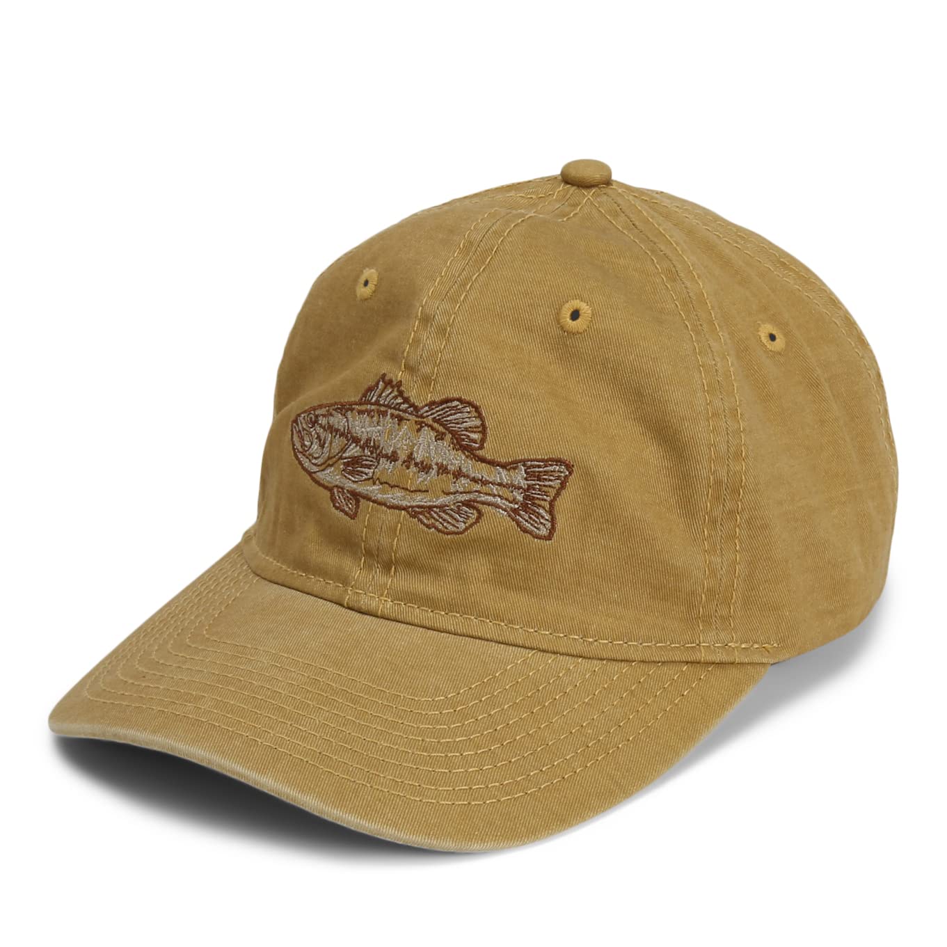 Largemouth Bass Dad Cap Outdoor Bass Fishing hat for Men (Wheat)