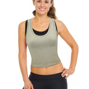 3 Pieces Crop Tops for Women, Workout Tops Basic Cropped Tank Tops Sleeveless Racerback Sports Gym Crop Tank for Teen Girls (Black, Dark Grey, Olive, XX-Large)