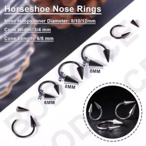 BodyAce 16G Spike Septum Rings Horseshoe Nose Rings, Stainless Steel Daith Helix Tragus Cartilage Earrings Hoop, Rook Lobe Lip Piercing for Women Men (Hoops:10mm)