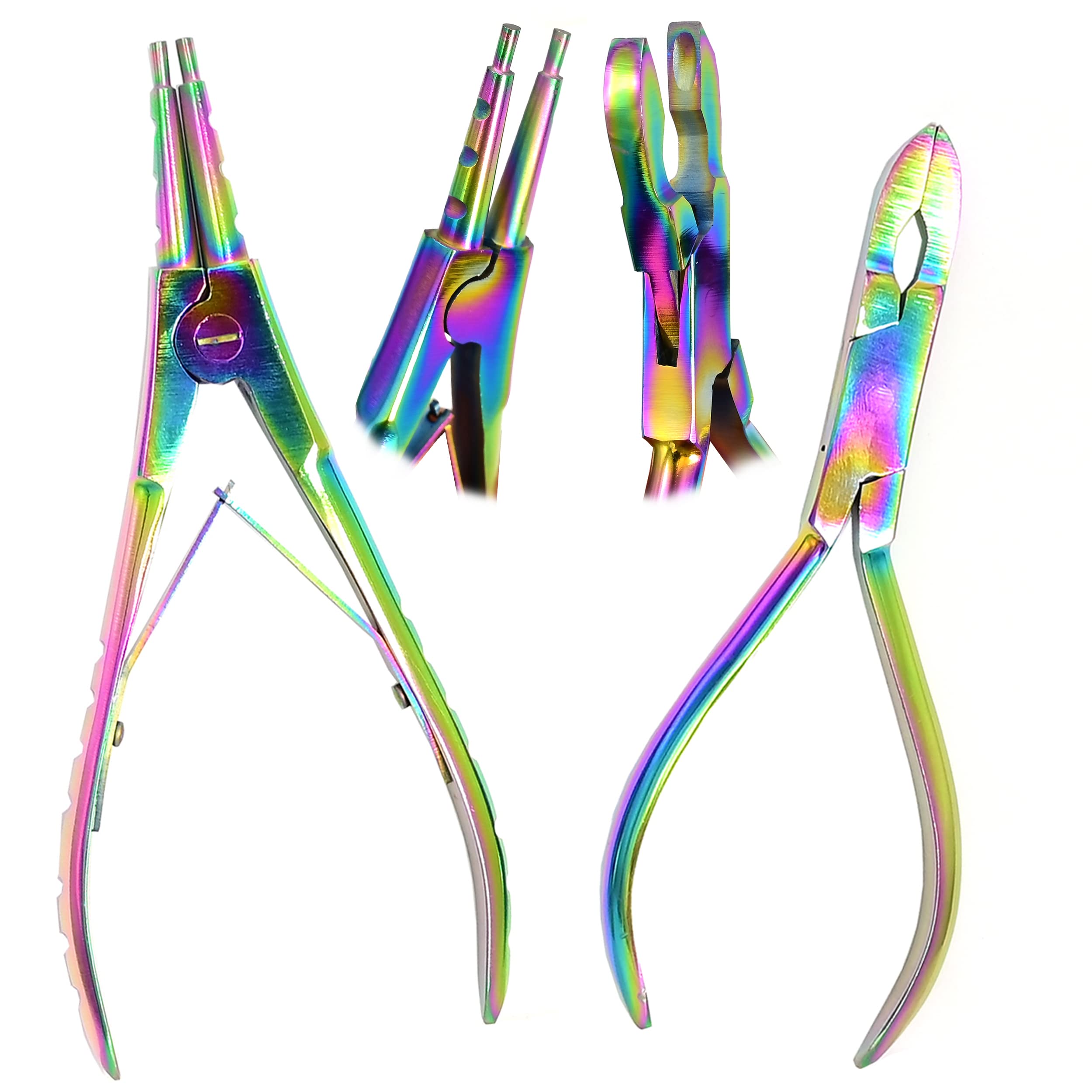 AAProTools Multi Rainbow Color Set of 2 Ring Opening And Ring Closing Pliers Body Piercing Captive Bead Tools Stainless Steel