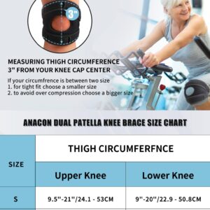 ANACON Dual Patella Knee Straps, Knee Brace Patella Stabilizer for Knee Pain Relief, Running, Tennis, Jumping, Arthritis, Tendonitis, Injury Recovery, Joint and Muscles Protection, Adjustable (Black)