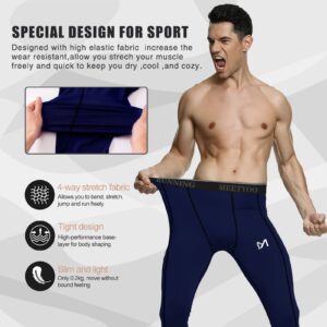 MEETYOO Men's Standard Compression Pants, Cool Dry Sports Workout Running Tights Leggings, Navy Blue, Large