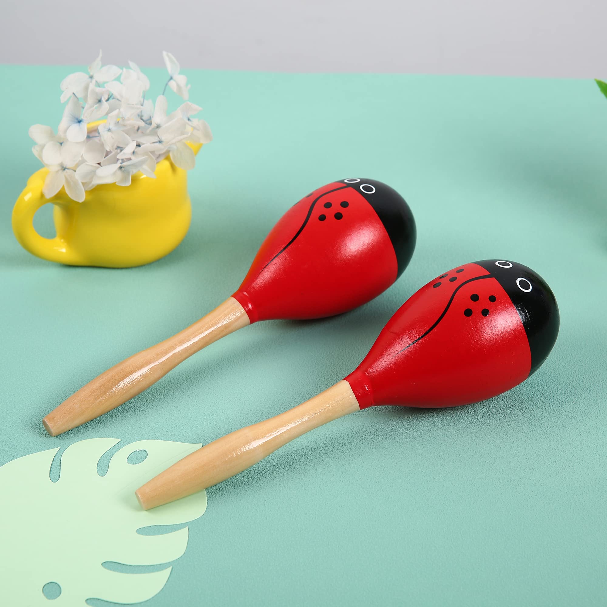 Maracas, Wooden Shaker Musical Percussion Instrument for Adult Kids Babies Toddlers, Red