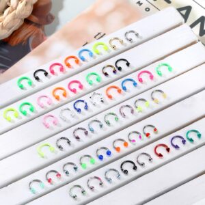 Jexine 120 Pcs Septum Rings Piercing Nose Horseshoe Rings for Women Men Cartilage Tragus Earrings Stainless Steel Acrylic, Multi Styles