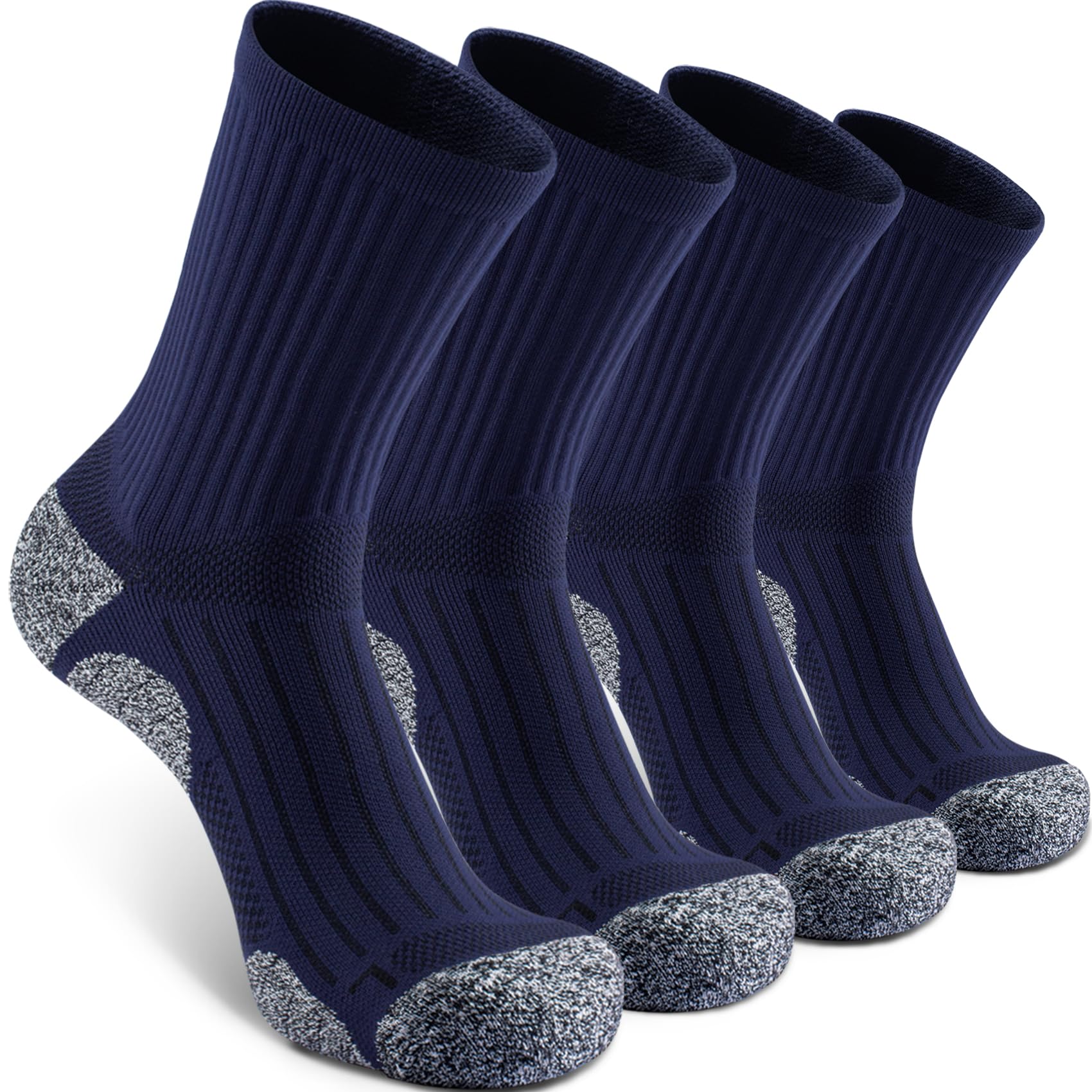 SITOISBE Cushioned Compression Unisex Mid-crew Socks 4-Pack, X-Large, Navy Blue