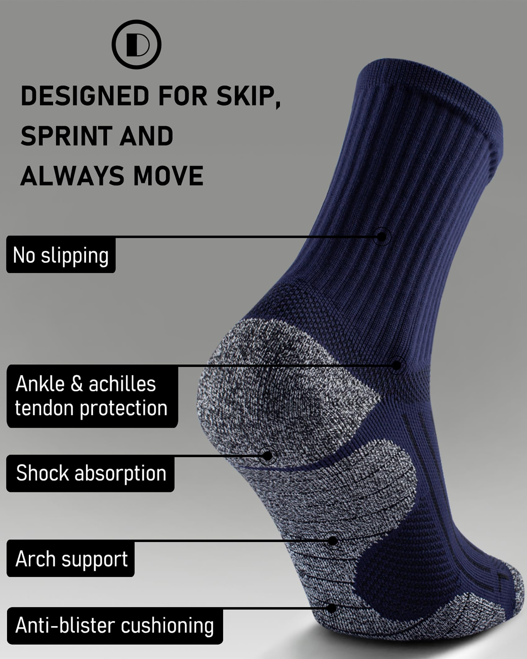 SITOISBE Cushioned Compression Unisex Mid-crew Socks 4-Pack, X-Large, Navy Blue