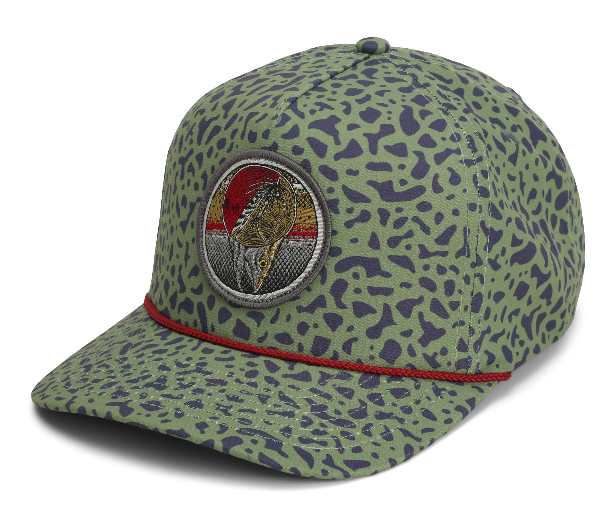 Dead Drift Fly Fishing Patch 5-Panel Vintage Trucker Rope Cap, Fly Fishing Cap (Olive Fish Skin)