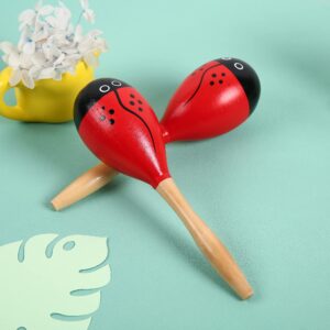 Maracas, Wooden Shaker Musical Percussion Instrument for Adult Kids Babies Toddlers, Red