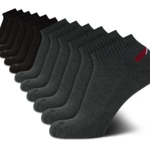 IZOD Men's Athletic Socks - Performance Cushion Quarter Socks (10 or 12 Pack), Size 6-12.5, Black/Grey (12Pk)