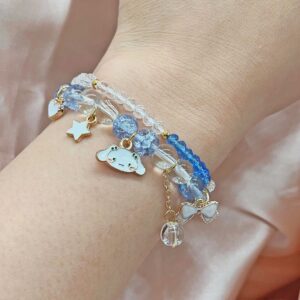 Cinnamoroll Crystal Bead Bracelet for Women, Cute Cartoon Elastic Beaded Bracelets for Best Friend (blue)