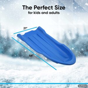 Superio Toboggan Snow Sled- 46” Plastic Open Back Sled for Kids and Adults- Heavy Duty Sled with Hole for Downhill Sledding, Winter Outdoor Sports, (Red, Blue, Green, Black)