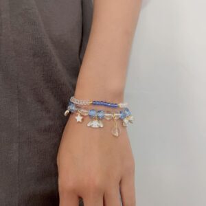 Cinnamoroll Crystal Bead Bracelet for Women, Cute Cartoon Elastic Beaded Bracelets for Best Friend (blue)