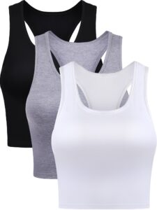 3-piece women's crop top set, workout sleeveless racerback tanks - black, white, grey (x-large)