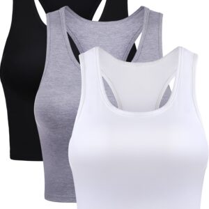 3-Piece Women's Crop Top Set, Workout Sleeveless Racerback Tanks - Black, White, Grey (X-Large)