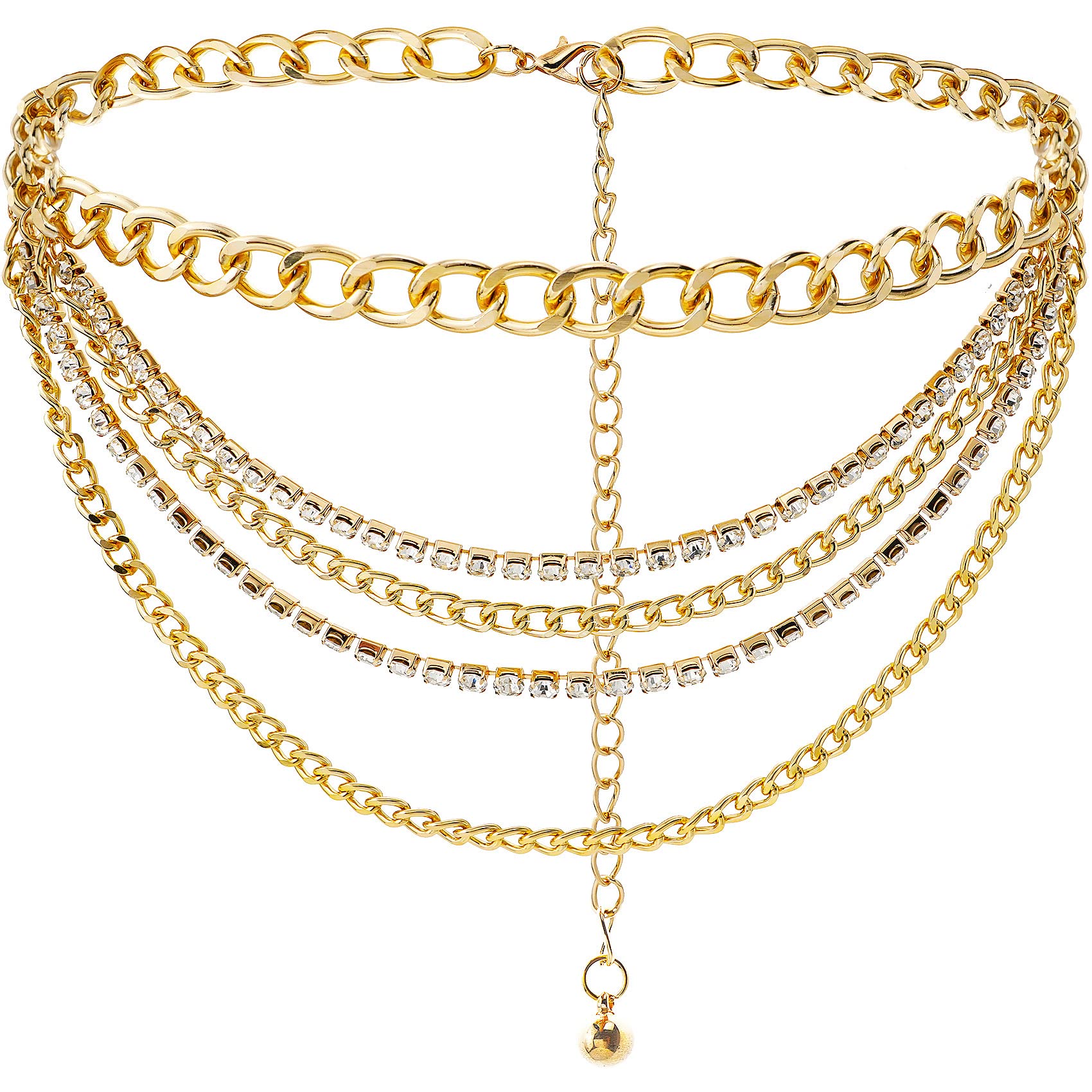 Suyi Multilayer Chain Belt Rhinestone Metal Chain Belts for Women Punk Gold Waist Chain Plus Size 150CM Gold