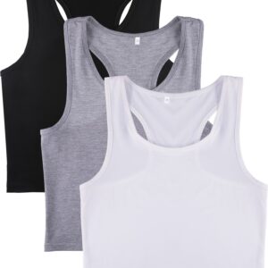 3-Piece Women's Crop Top Set, Workout Sleeveless Racerback Tanks - Black, White, Grey (X-Large)