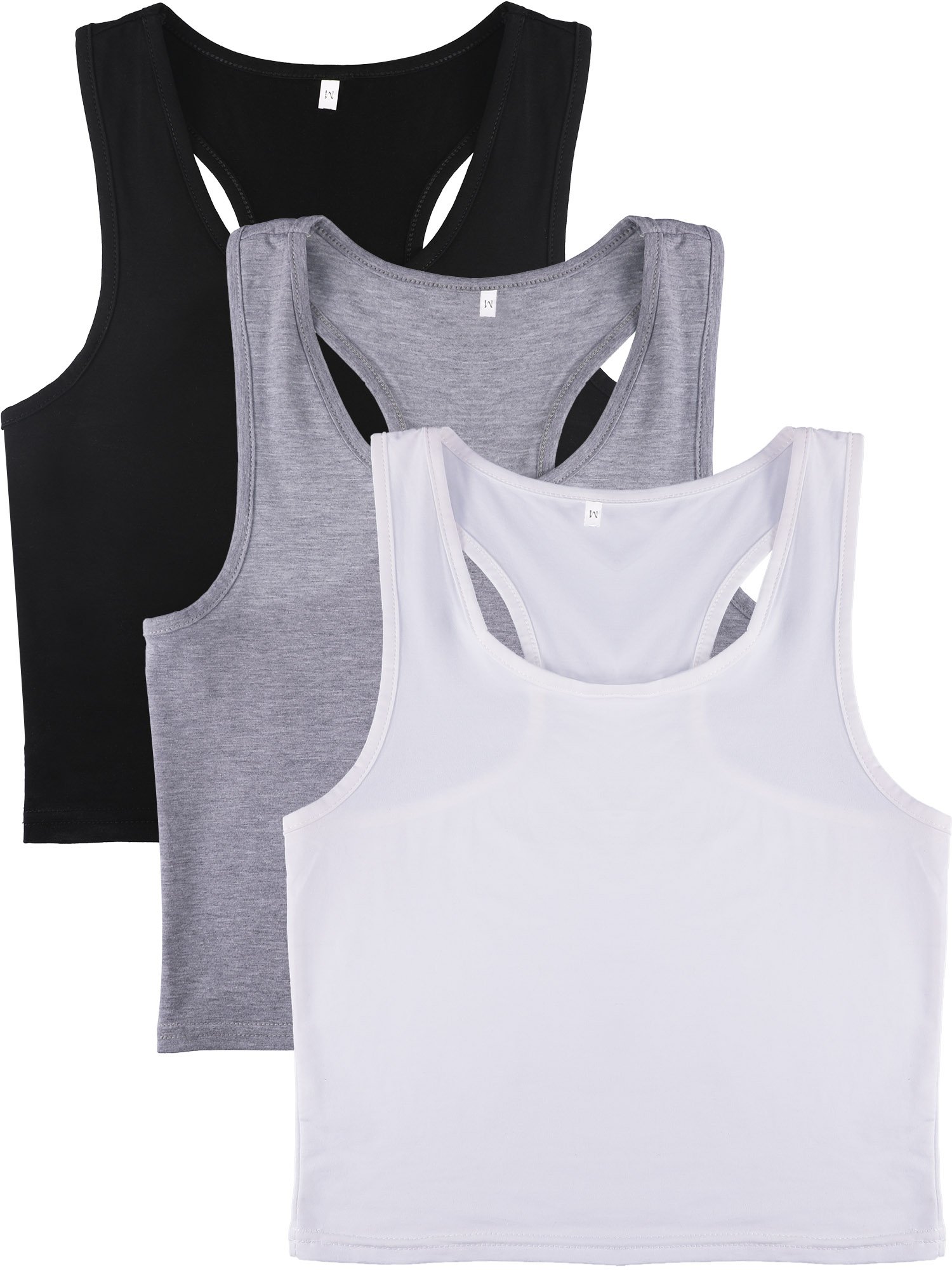 3-Piece Women's Crop Top Set, Workout Sleeveless Racerback Tanks - Black, White, Grey (X-Large)