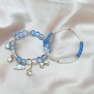 Cinnamoroll Crystal Bead Bracelet for Women, Cute Cartoon Elastic Beaded Bracelets for Best Friend (blue)